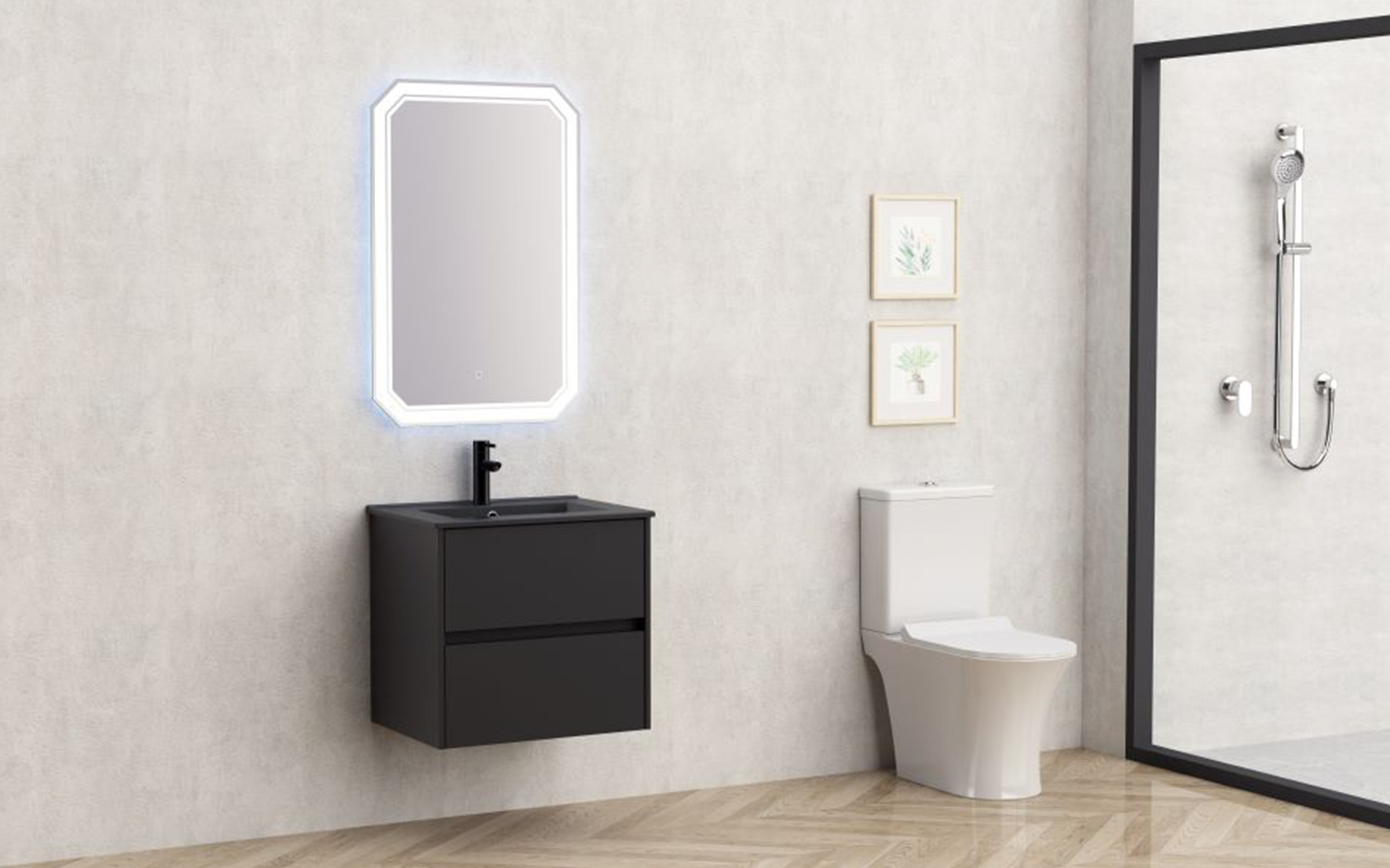 PVC bathroom cabinet with sink ICP5955MB Blake, black matt  3